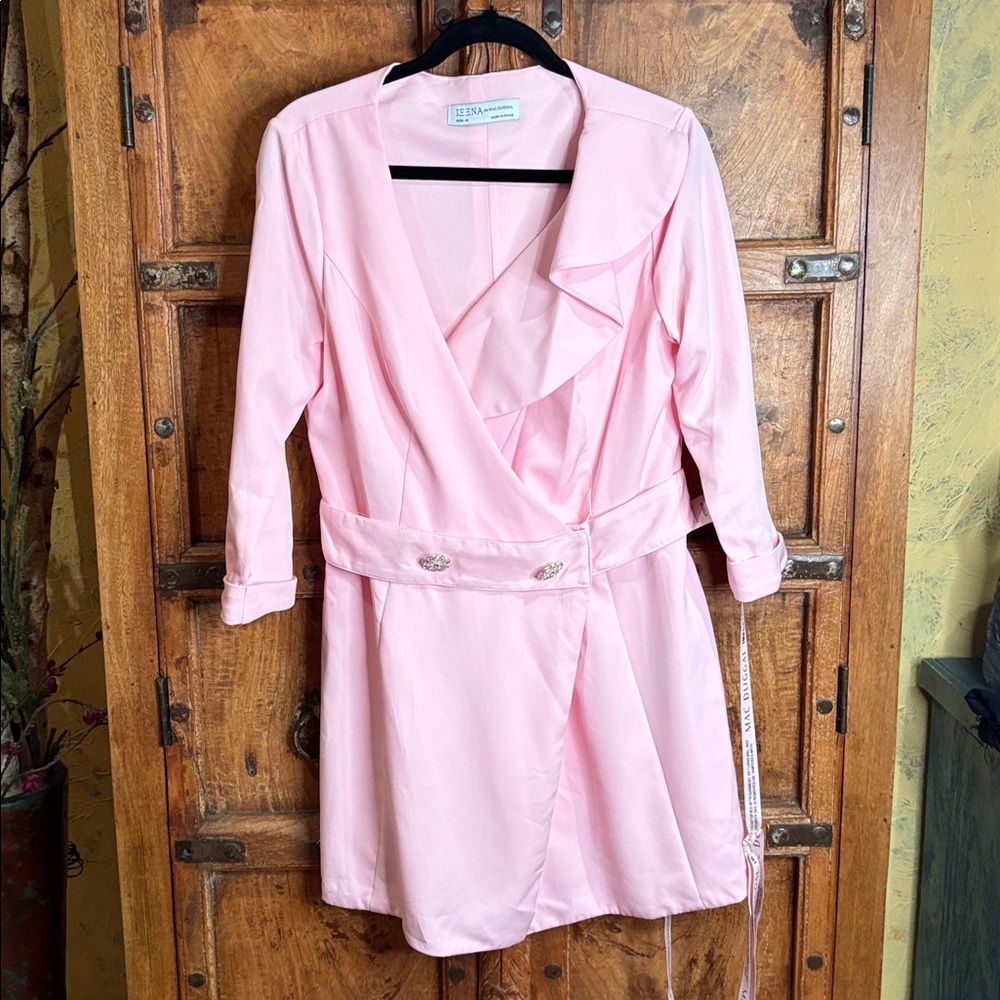 IEENA for MAC DUGGAL | $398 Pink Ruffle Detail Cocktail Blazer Shirt Dress sz 10